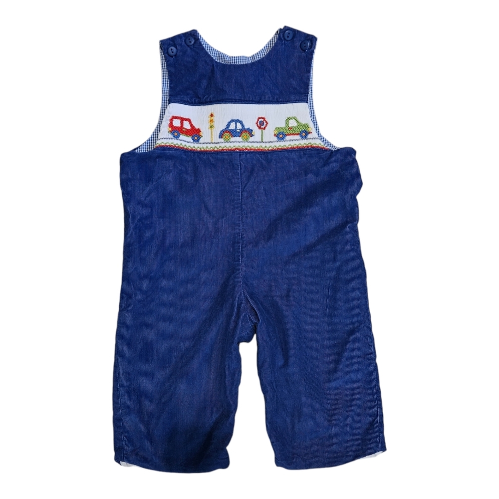 Anavini Hand Smocked Corduroy Romper Vehicles 3 Mo Cotton